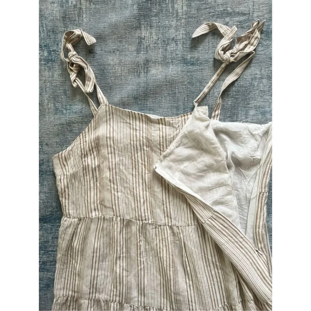 Caslon Ivory Khaki Stripe Tie Shoulder Tiered Sundress Size 1X - Picture 5 of 11